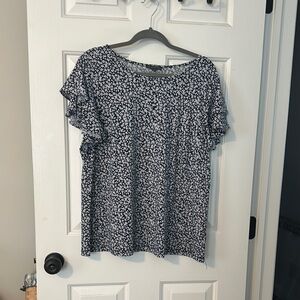 Adrianna Papell Blue and White Relaxed Blouse